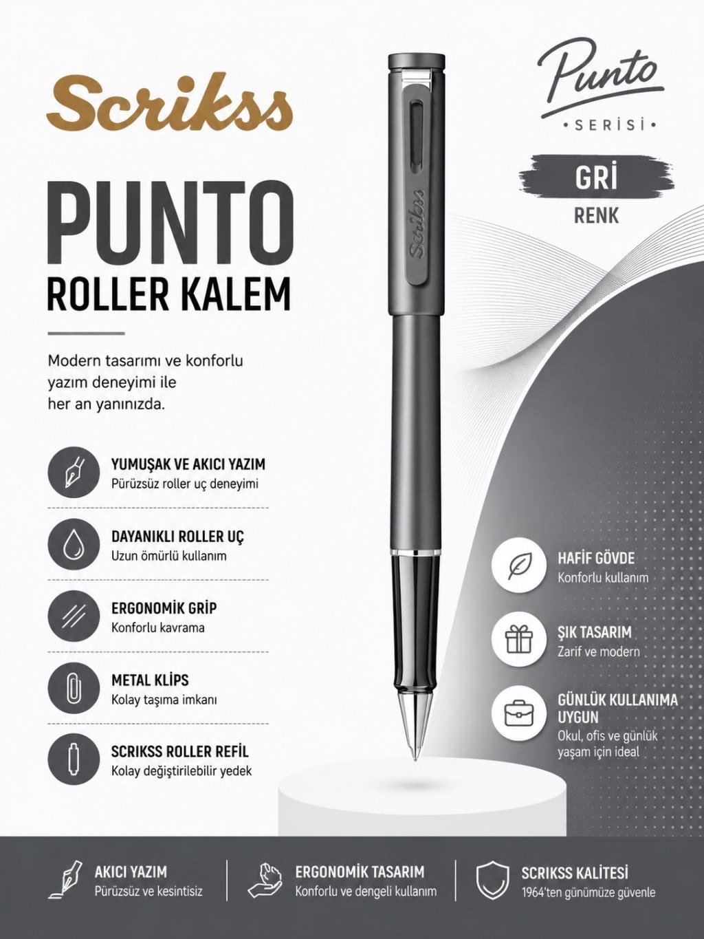 Scrikss Punto Roller Kalem Gri