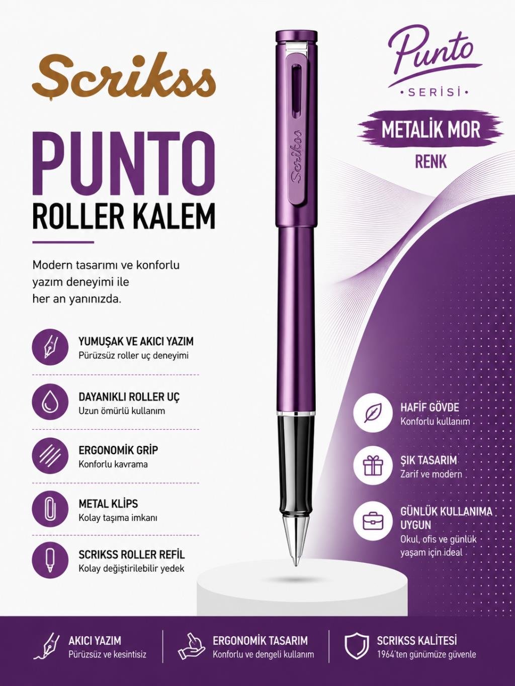 Scrikss Punto Roller Kalem Metalik Koyu Mor