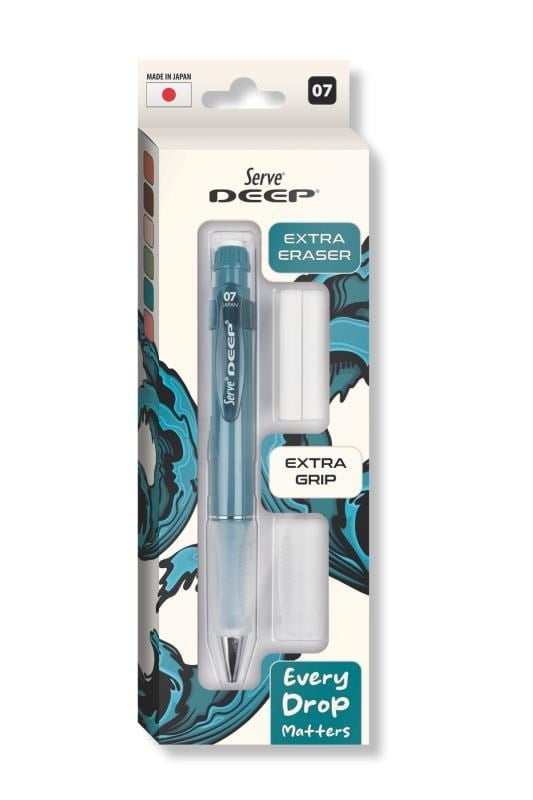 Serve Deep 0.7 mm Kalem Grip & Silgi Yedekli Set – Okyanus Mavisi Renkli Versatil Kalem Seti