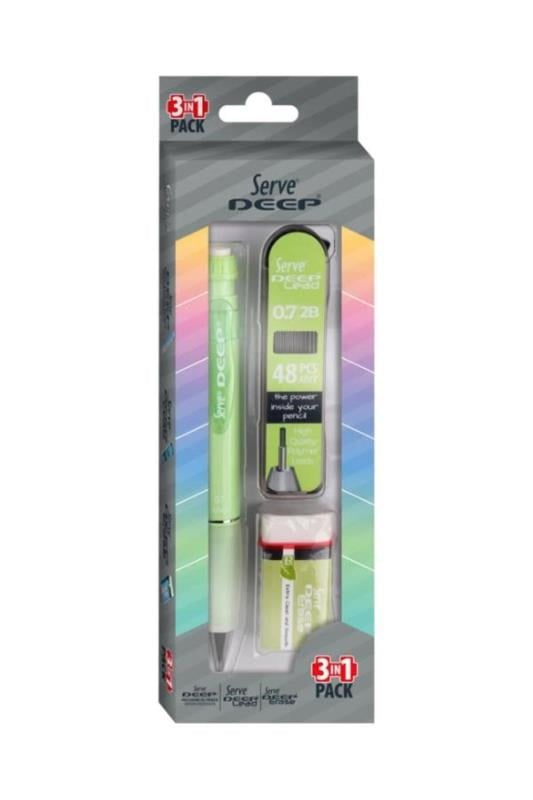 Serve Deep 0.7 mm Versatil Kalem Seti – Elma Yeşili (Kalem + 48’li 2B Min + Silgi)