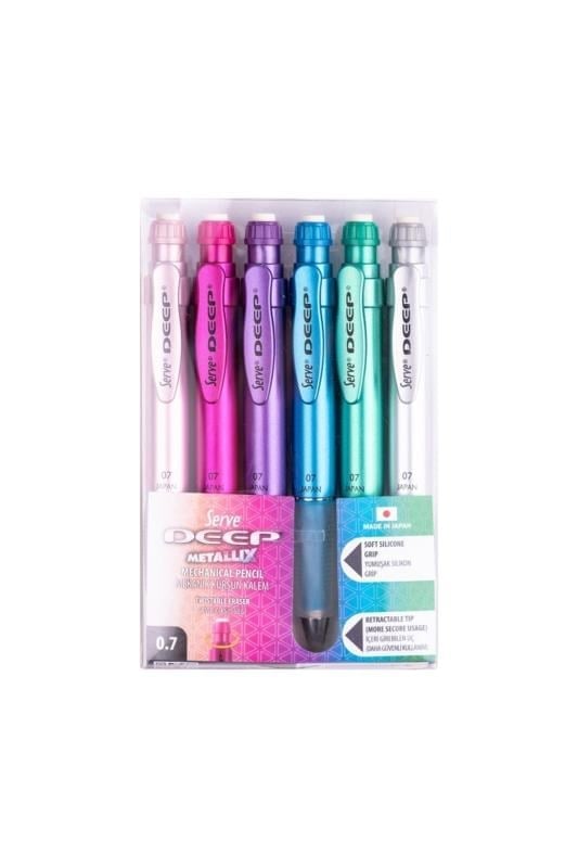 Serve Deep Mekanik Versatil Kursun Kalem Metalik Renkler 0.7 mm 6'lı Kutu