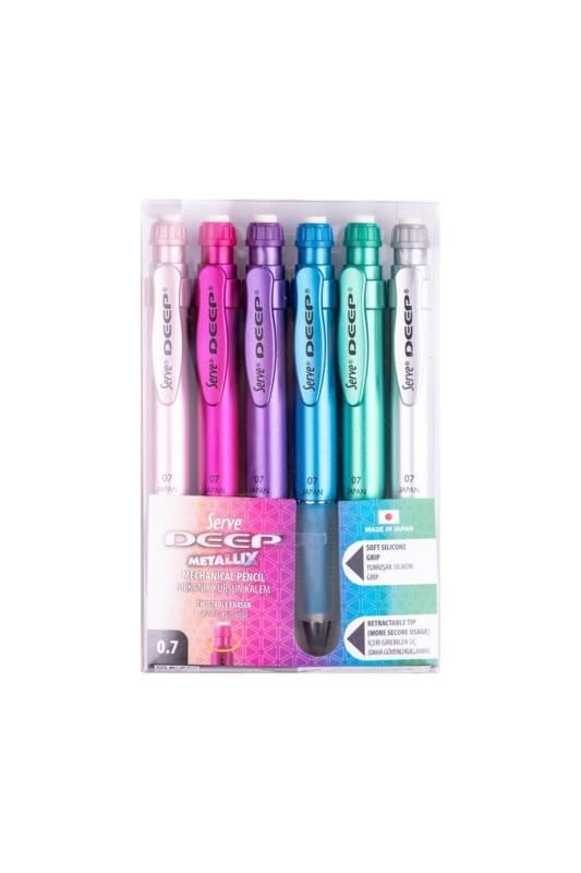 Serve Deep Mekanik Versatil Kursun Kalem Metalik Renkler 0.7 mm 6'lı Kutu
