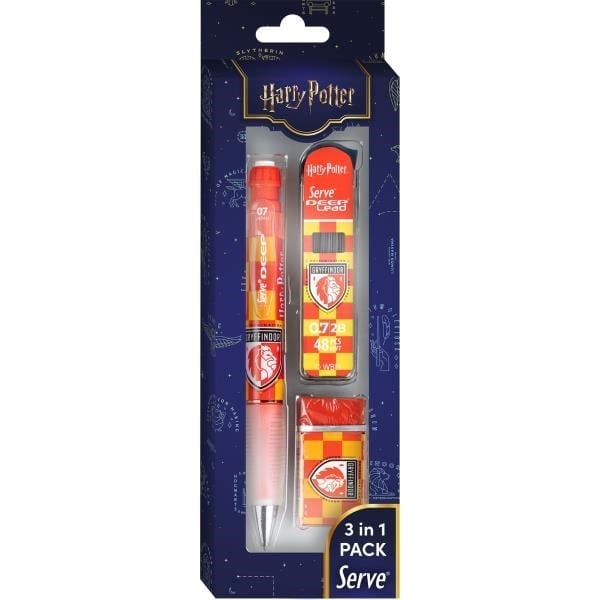 Serve Deep Üçlü Set 0.7 mm Mekanik Versatil Kalem – Harry Potter Gryffindor Damalı - Kırmızı