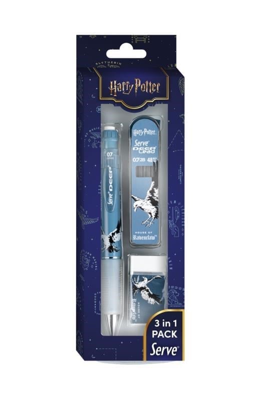 Serve Deep Üçlü Set 0.7 mm – Harry Potter Koleksiyonu Mekanik Versatil Kalem, 2B Min (48’li) & PVC’siz Silgi Seti - Lacivert