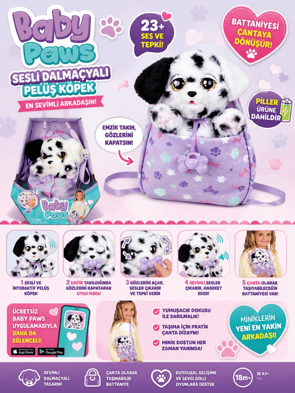 Sesli Baby Paws Dalmaçyalı Peluş Köpek – Battaniyeli, İnteraktif Oyuncak