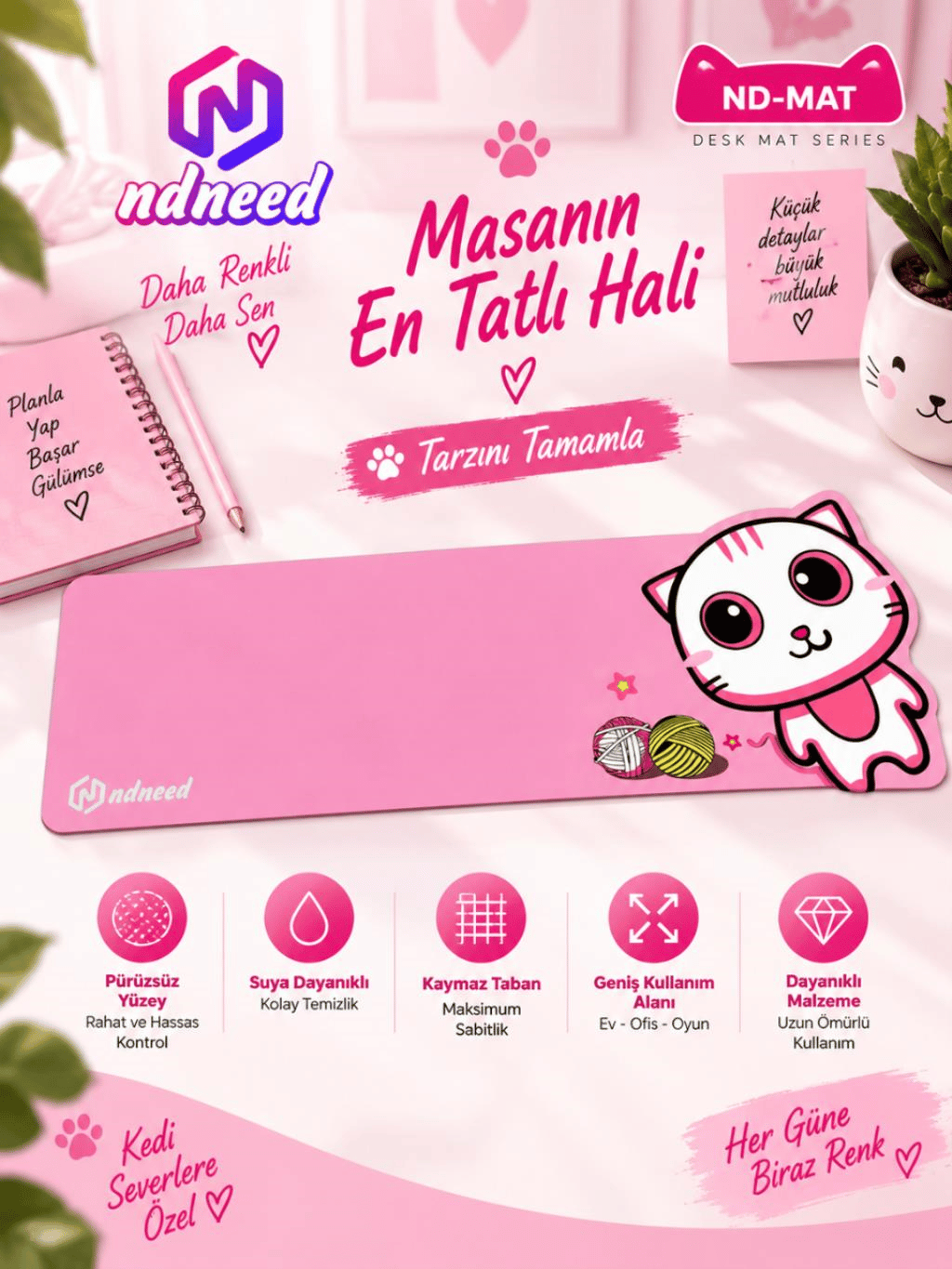 Sevimli Kedi Klavye Mouse Masaüstü Matı ND-MAT Klavye Mouse Pad