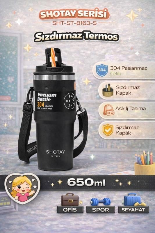 Shotay Termos MUG Matara 650 ML Siyah Renk - SHT-ST-8163 