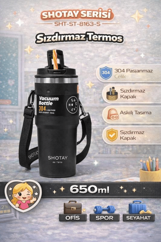 Shotay Termos MUG Matara 650 ML Siyah Renk - SHT-ST-8163 