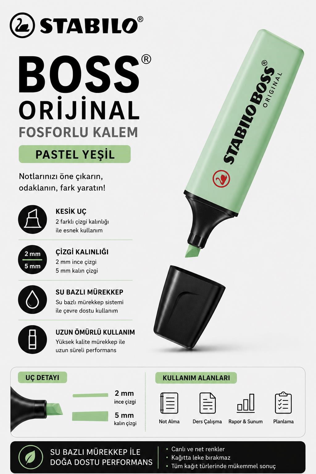 Stabilo Boss 70/116 Fosforlu Kalem - Pastel Yeşil