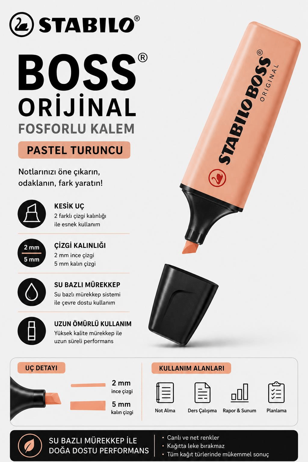 Stabilo Boss 70/126 Fosforlu Kalem - Pastel Turuncu