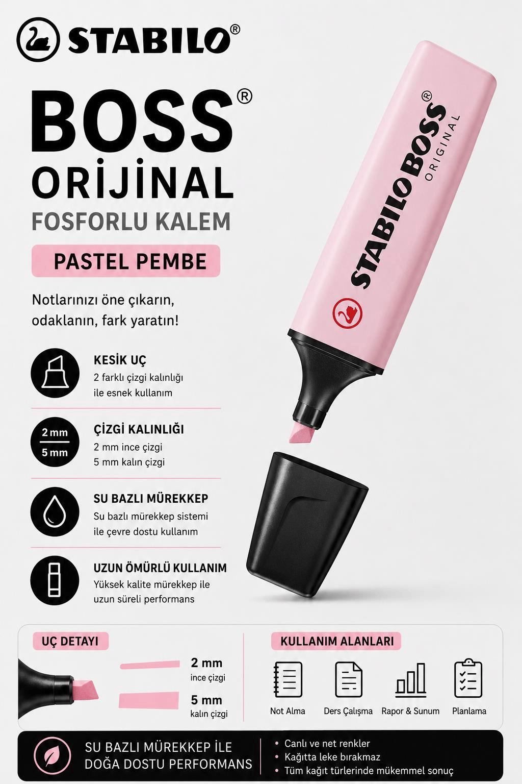 Stabilo Boss 70/129 Fosforlu Kalem - Pastel Pembe 