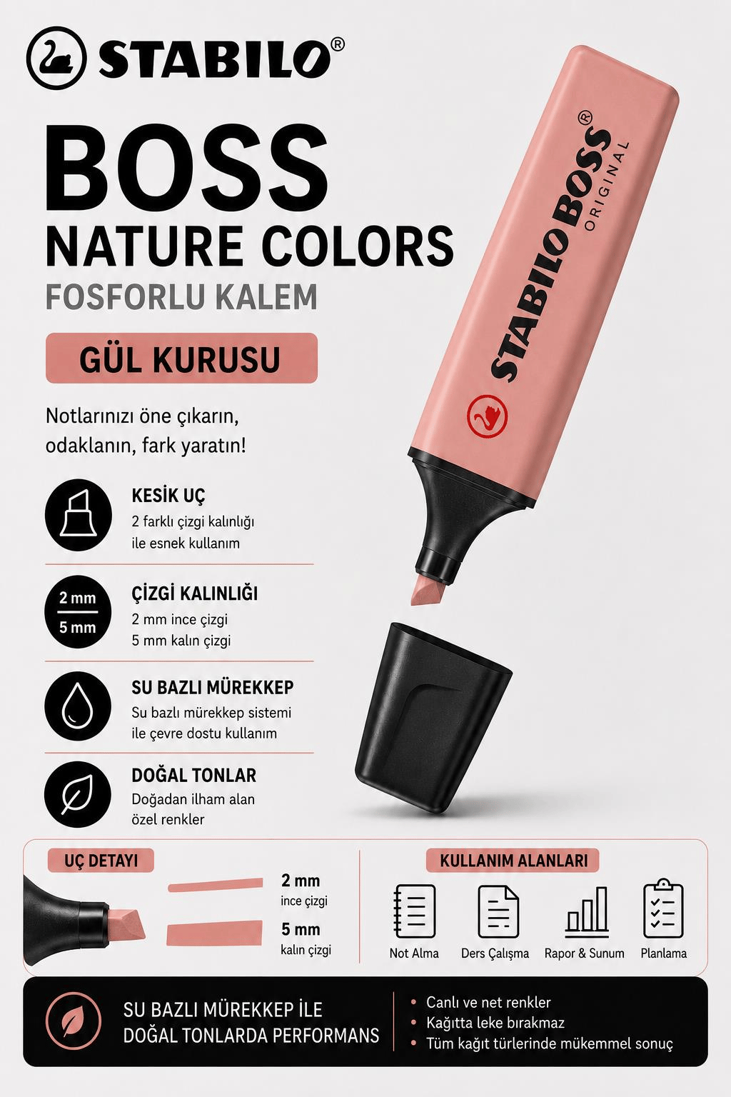 Stabilo Boss 70/175  Nature Colors - Gül Kurusu 