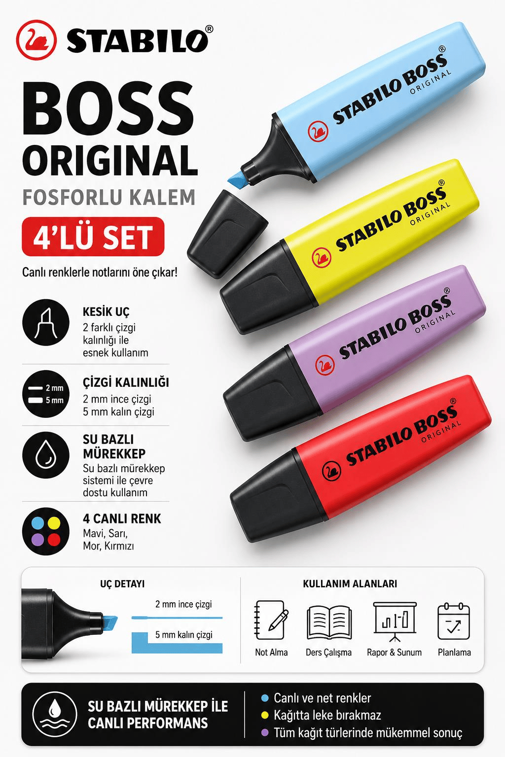 Stabilo Boss Original 4'lü Pastel Fosforlu Kalem Seti