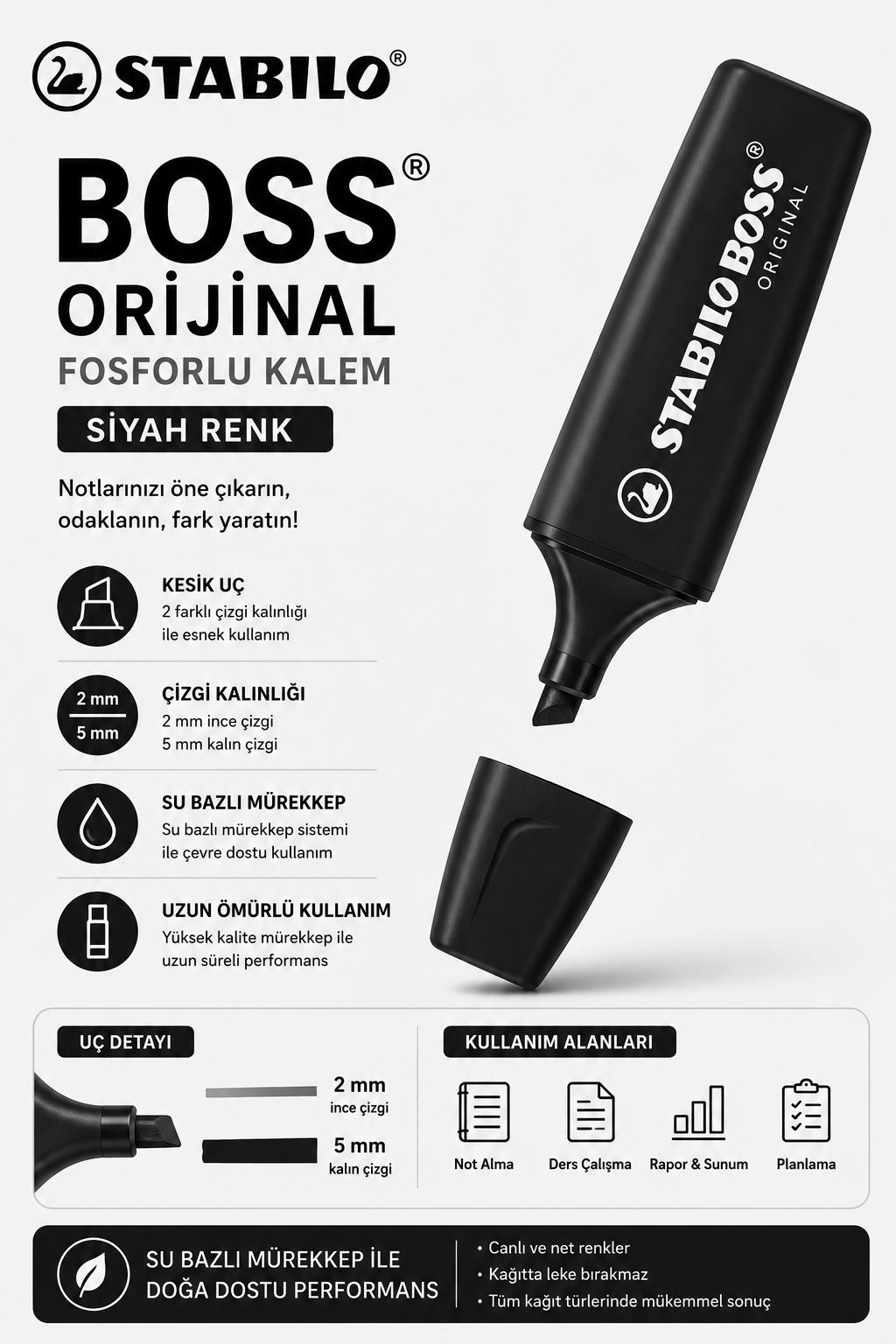 Stabilo Boss Orjinal Fosforlu Kalem Siyah - 1 Adet
