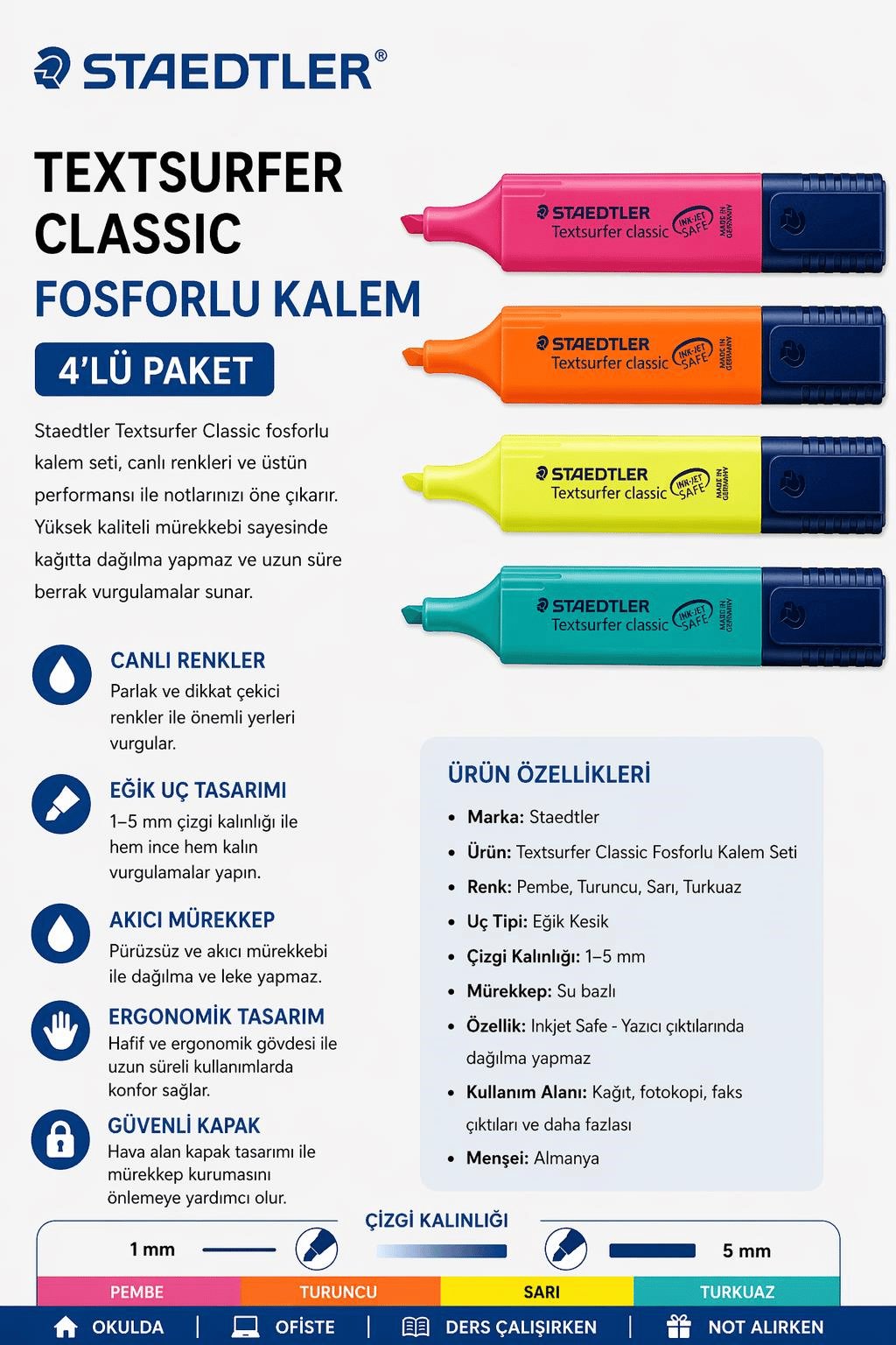 Staedtler Textsurfer Classic  Fosforlu Kalem Seti  4'Lü Paket