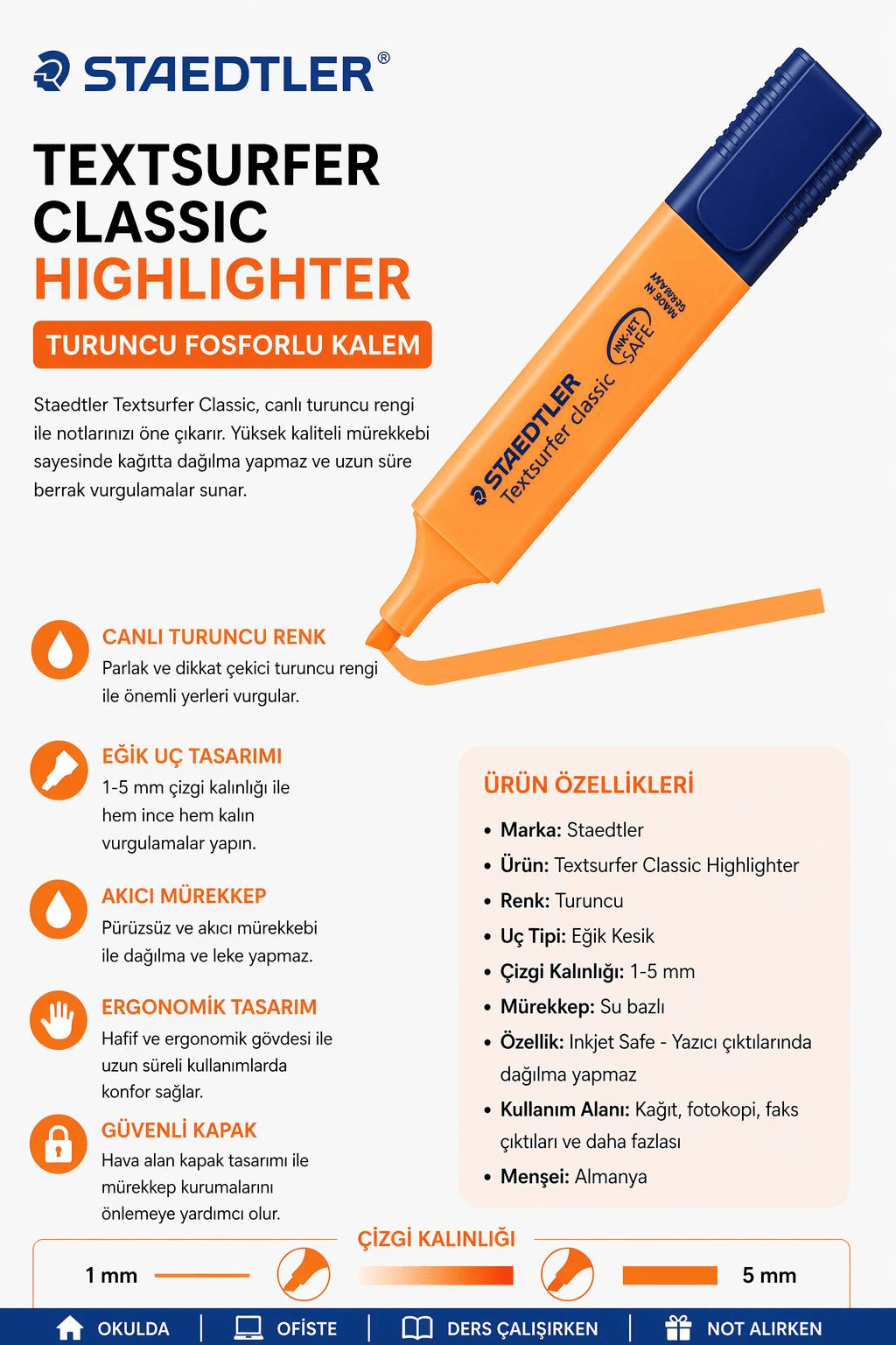 Staedtler Textsurfer Classic Highlighter Turuncu Fosforlu Kalem