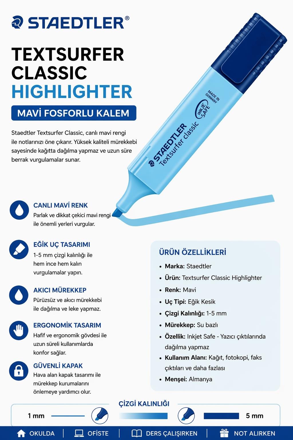 Staedtler Textsurfer Classic Highlighter Mavi Fosforlu Kalem