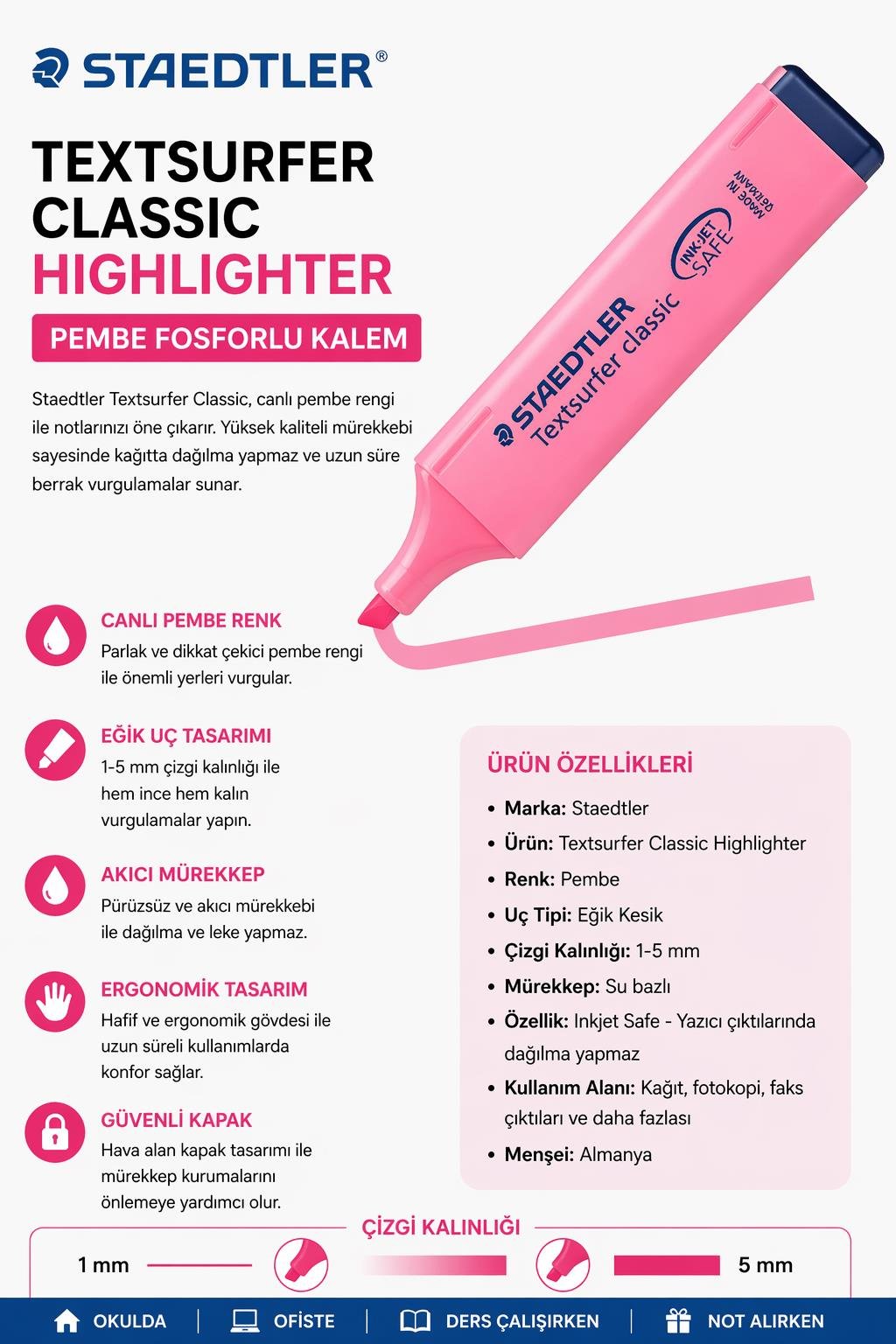 Staedtler Textsurfer Classic Highlighter Pembe Fosforlu Kalem