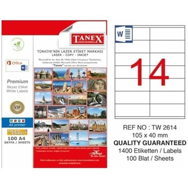 Tanex Lazer Etiket TW-2614 105 X 40 MM ( 14 ) 100 Adet
