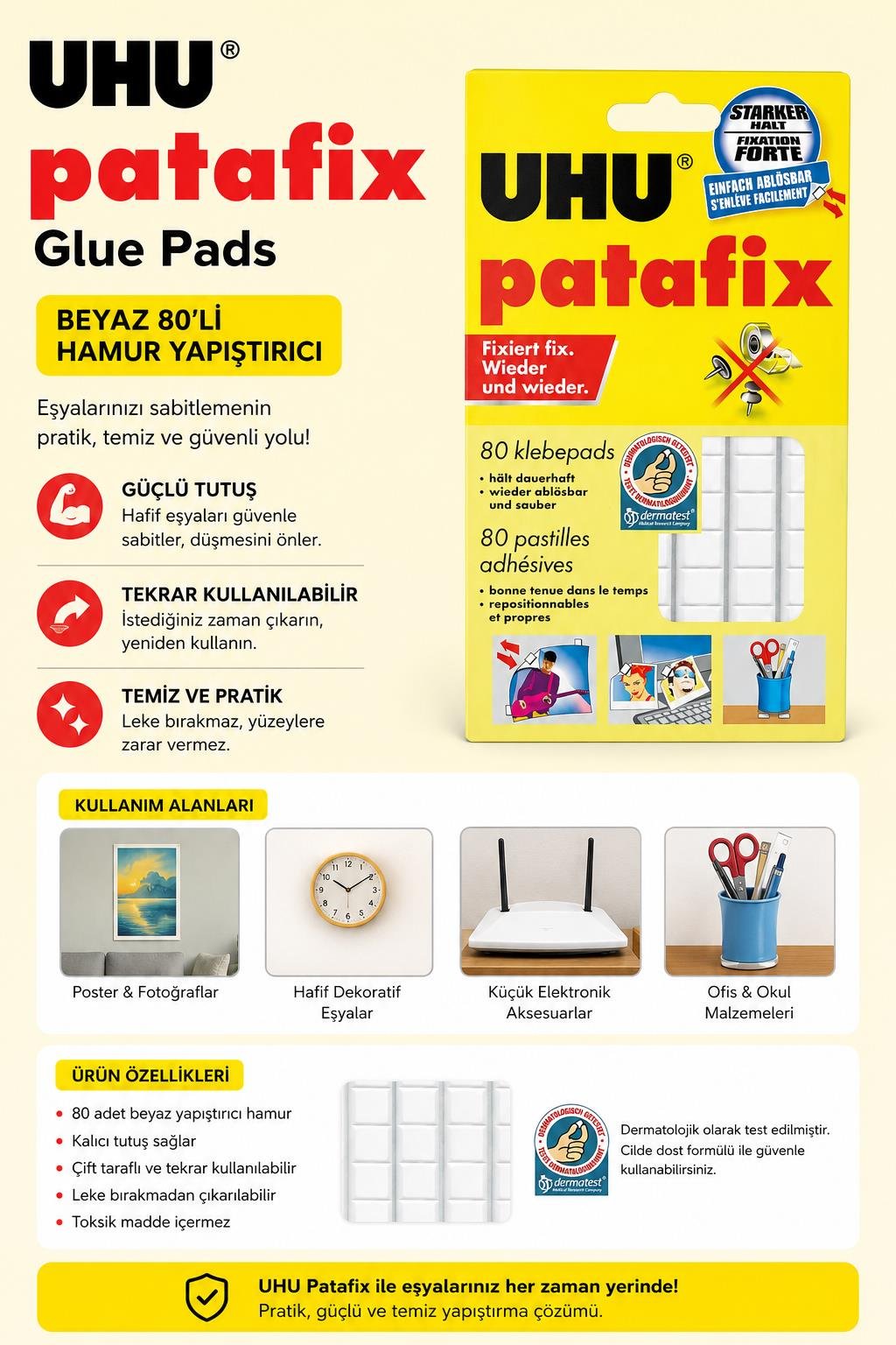 UHU Patafix Glue Pads Beyaz 80’li Hamur Yapıştırıcı