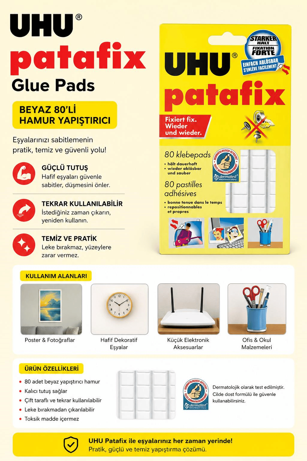 UHU Patafix Glue Pads Beyaz 80’li Hamur Yapıştırıcı