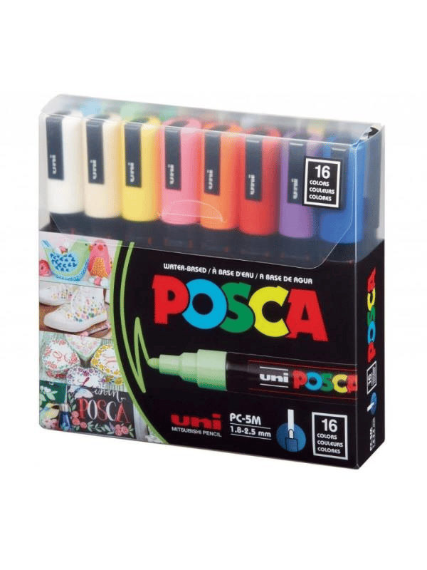 Uni Posca Su Bazlı Marker Seti PC-5M 1.8–2.5 mm – 16 Renk