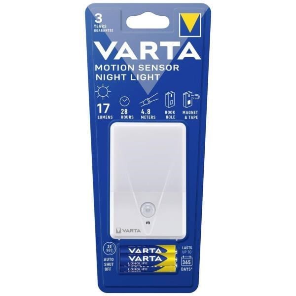 VARTA Hareket Sensörlü LED Gece Lambası – 17 Lümen, 3x AAA Pil Dahil, Otomatik Kapanma - Tek'li Paket