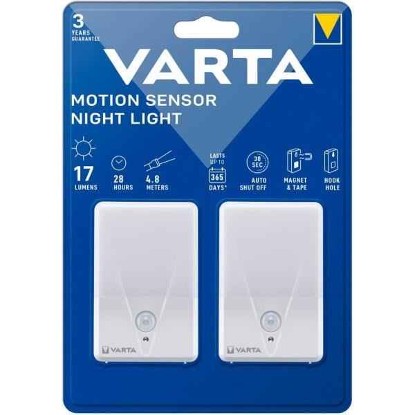 VARTA Hareket Sensörlü LED Gece Lambası – 17 Lümen, 3x AAA Pil Dahil, Otomatik Kapanma - İki'li Paket