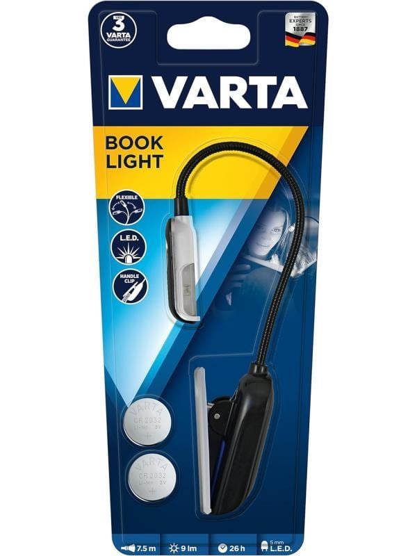 Varta LED Kitap Okuma Feneri – Esnek Gövdeli, Klipsli, 2x CR2032 Pil Dahil