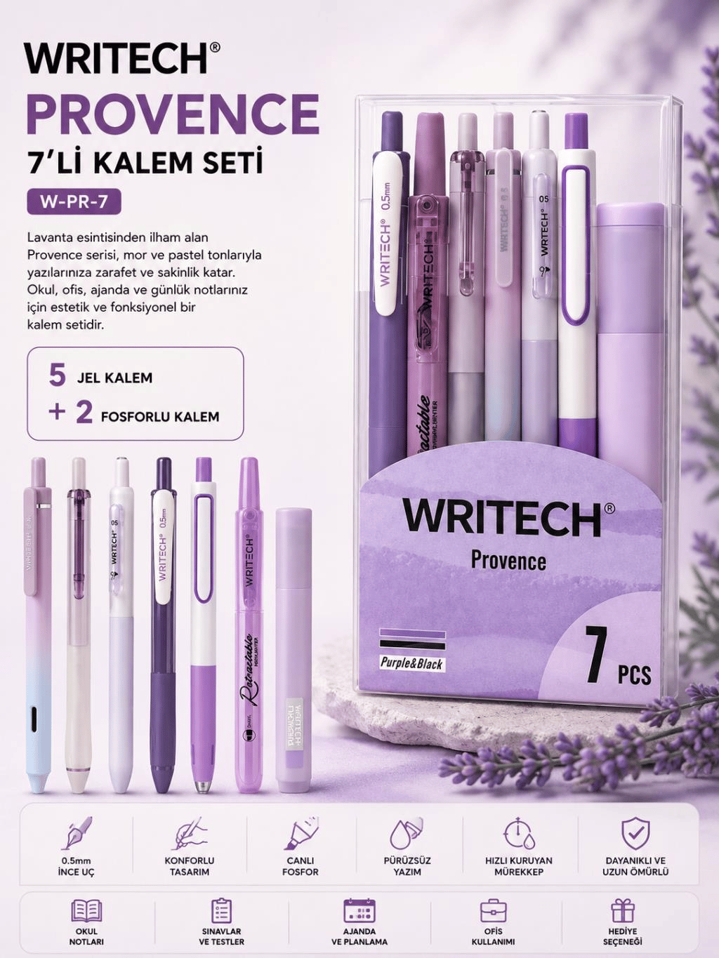 Writech W-PR-7 Provans Mor Kalem Seti 7'li Paket