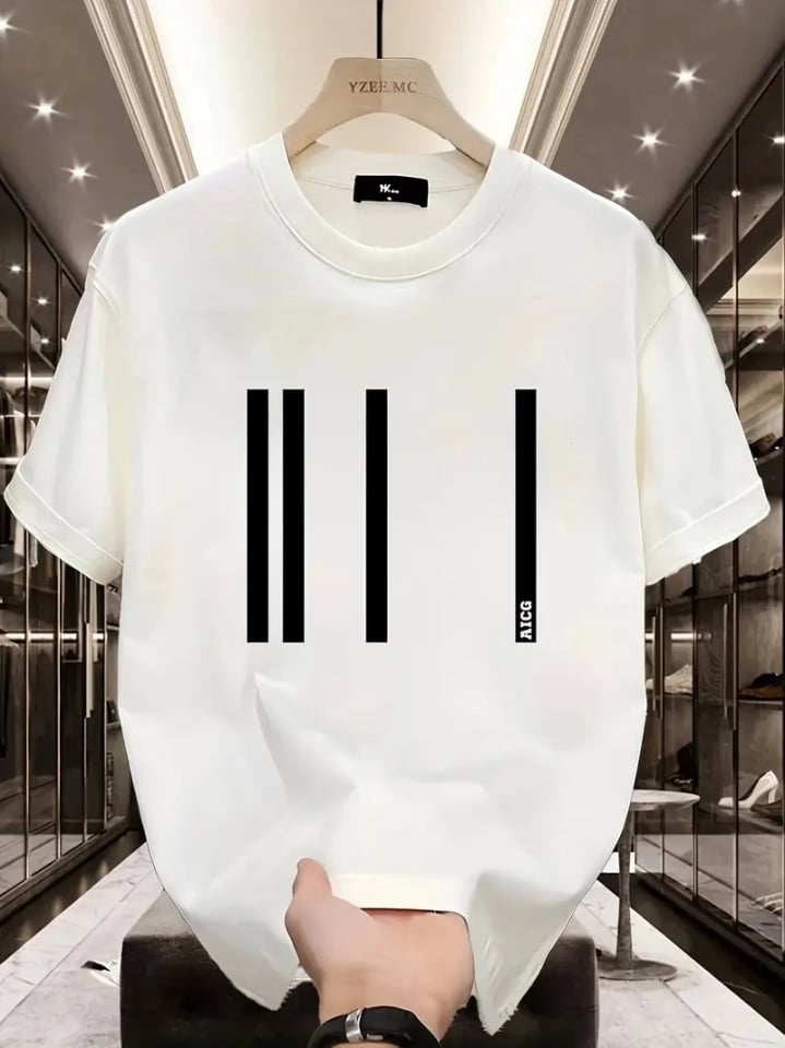 Baskılı Oversize Bisiklet Yaka T-shirt - Beyaz