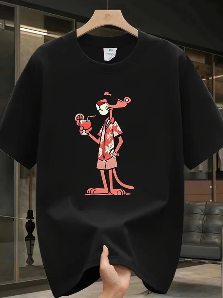 Baskılı Oversize Bisiklet Yaka T-shirt - Siyah