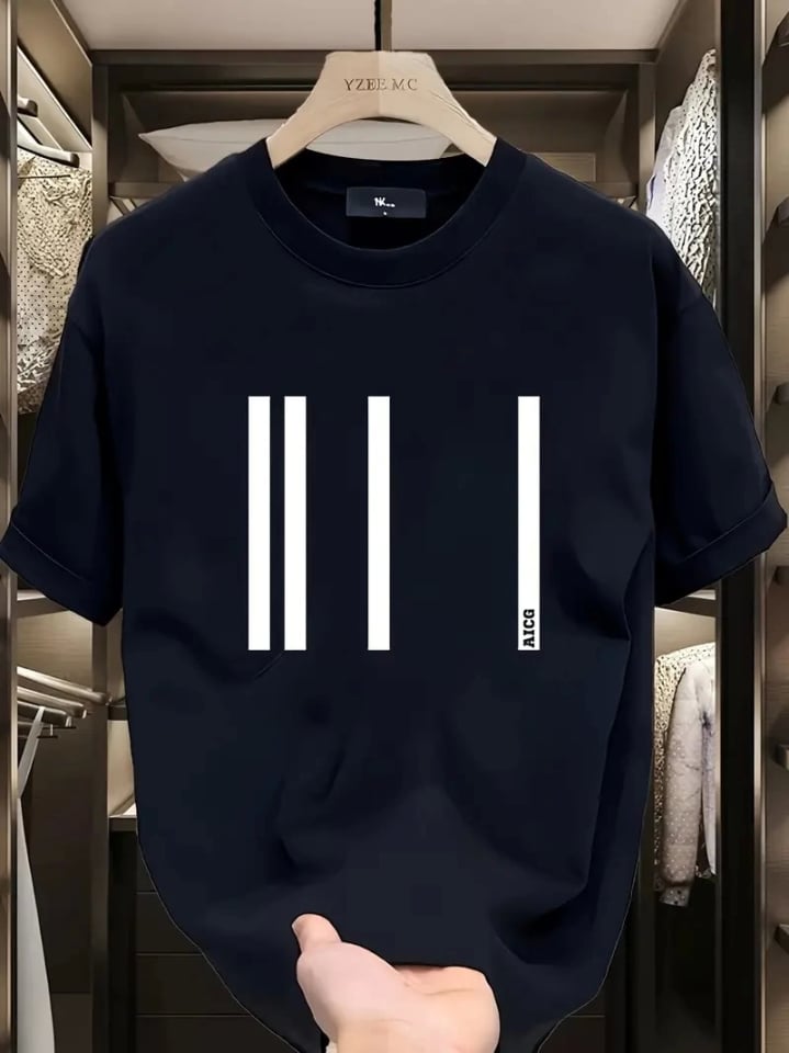 Baskılı Oversize Bisiklet Yaka T-shirt - Siyah