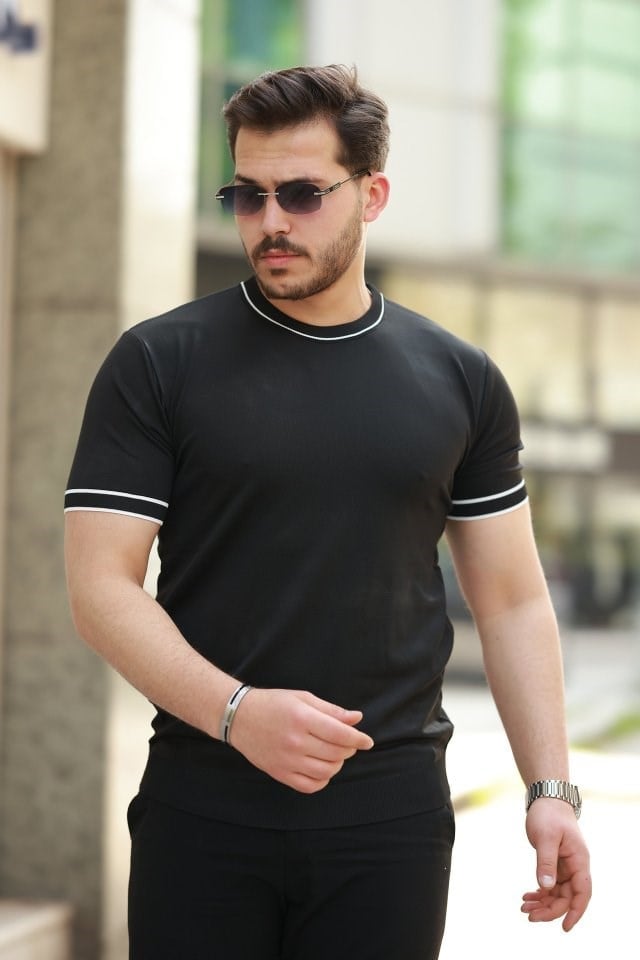 Erkek Bisiklet Yaka Ribanalı Kısa Kollu Tshirt