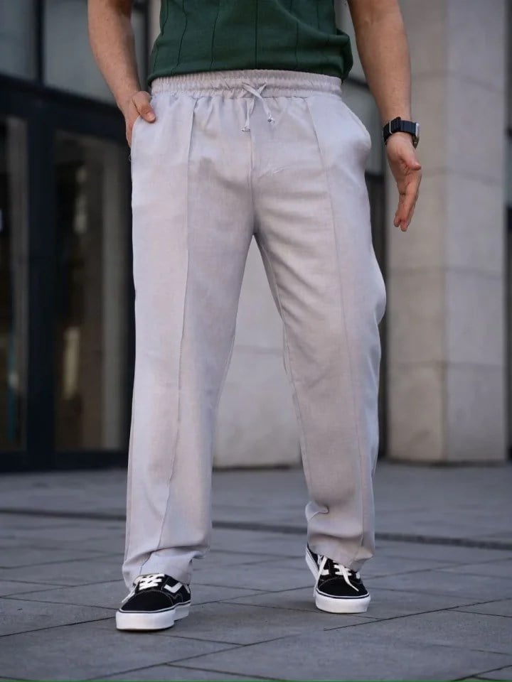Erkek Keten Cepli Çıma Dikişli Jogger Buggy Pantalon Rahat Kalıp - Gri