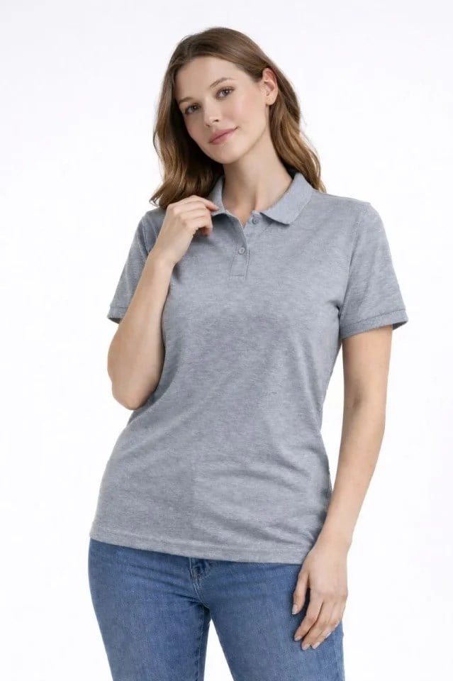 Pike Kumaş Düğmeli Yaka Regular Rahat Günlük Kısa Kol Tişört T-shirt - Gri