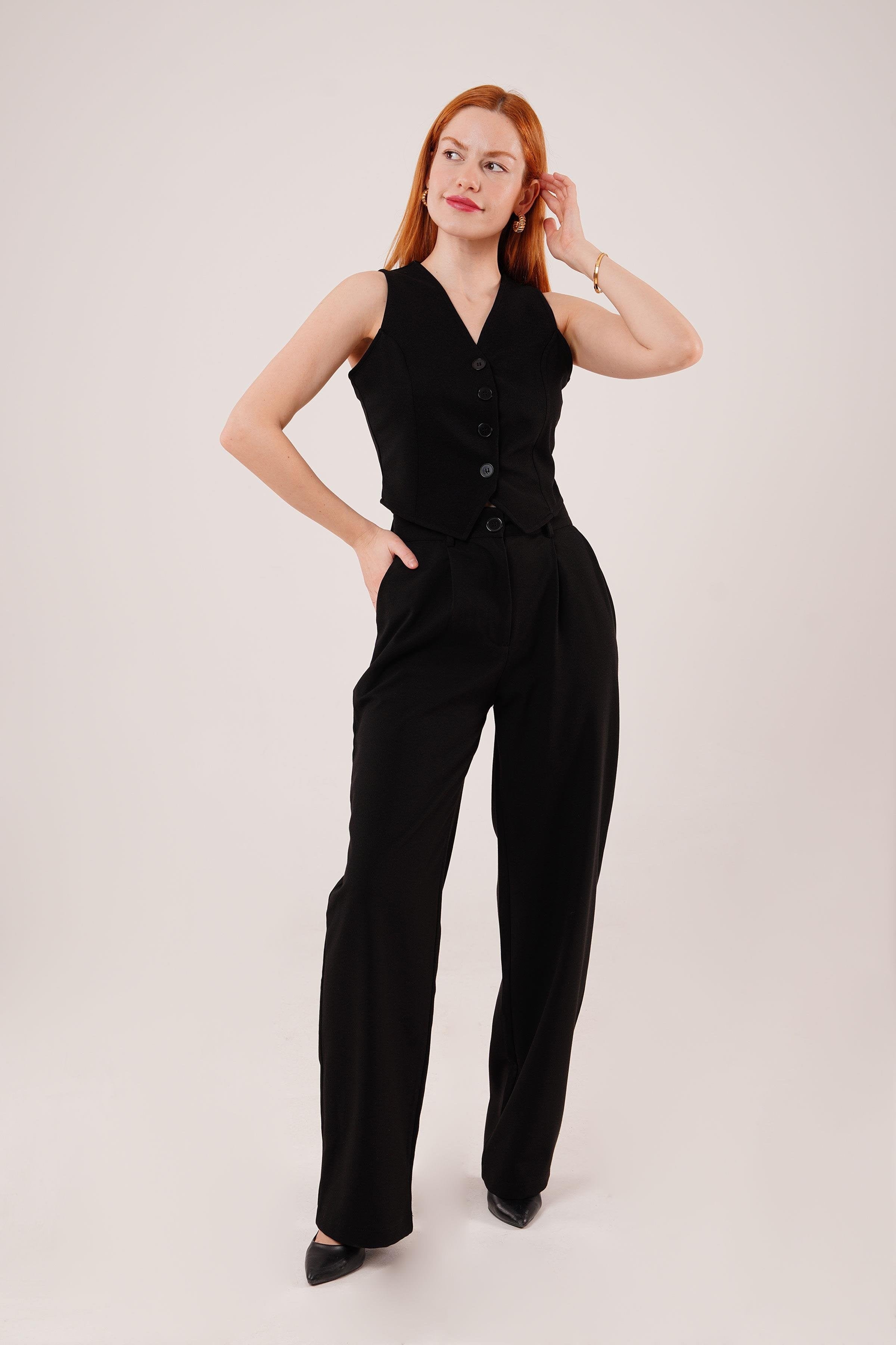 Premium Model Oturtmalı Siyah Pantolon