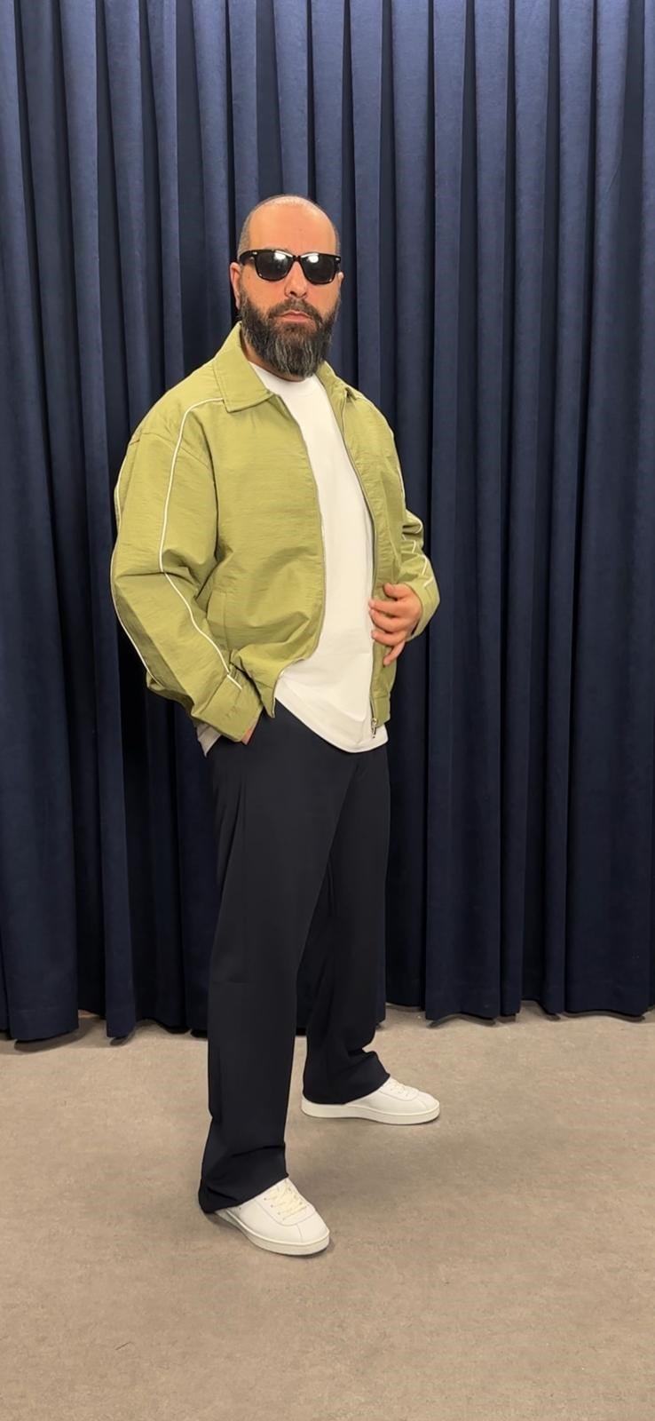 Çizgili Oversize Mevsimlik Ceket Yeşil