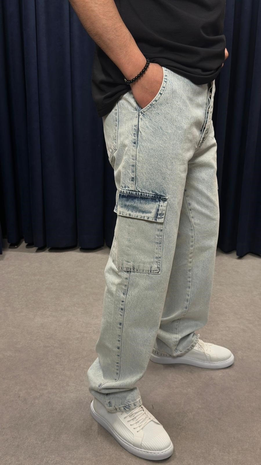 Kargo Cep Baggy Kot Pantolon Bebe Mavisi