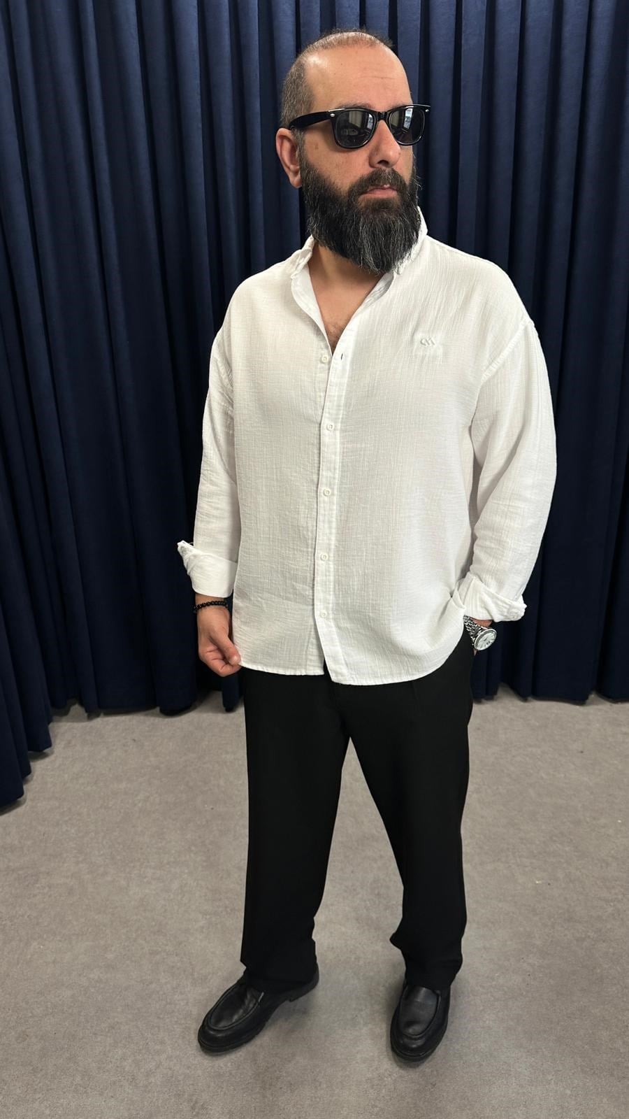 Müslin Kumaş Oversize Keten Gömlek Beyaz