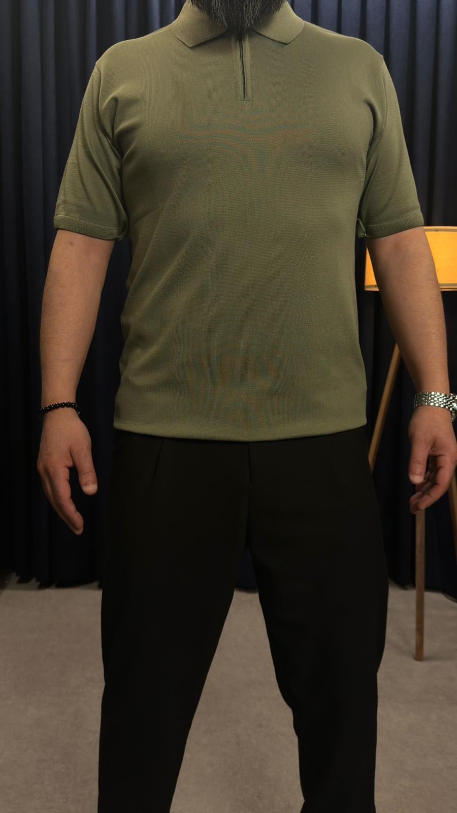 Polo Yaka Basic Triko Tshirt Haki