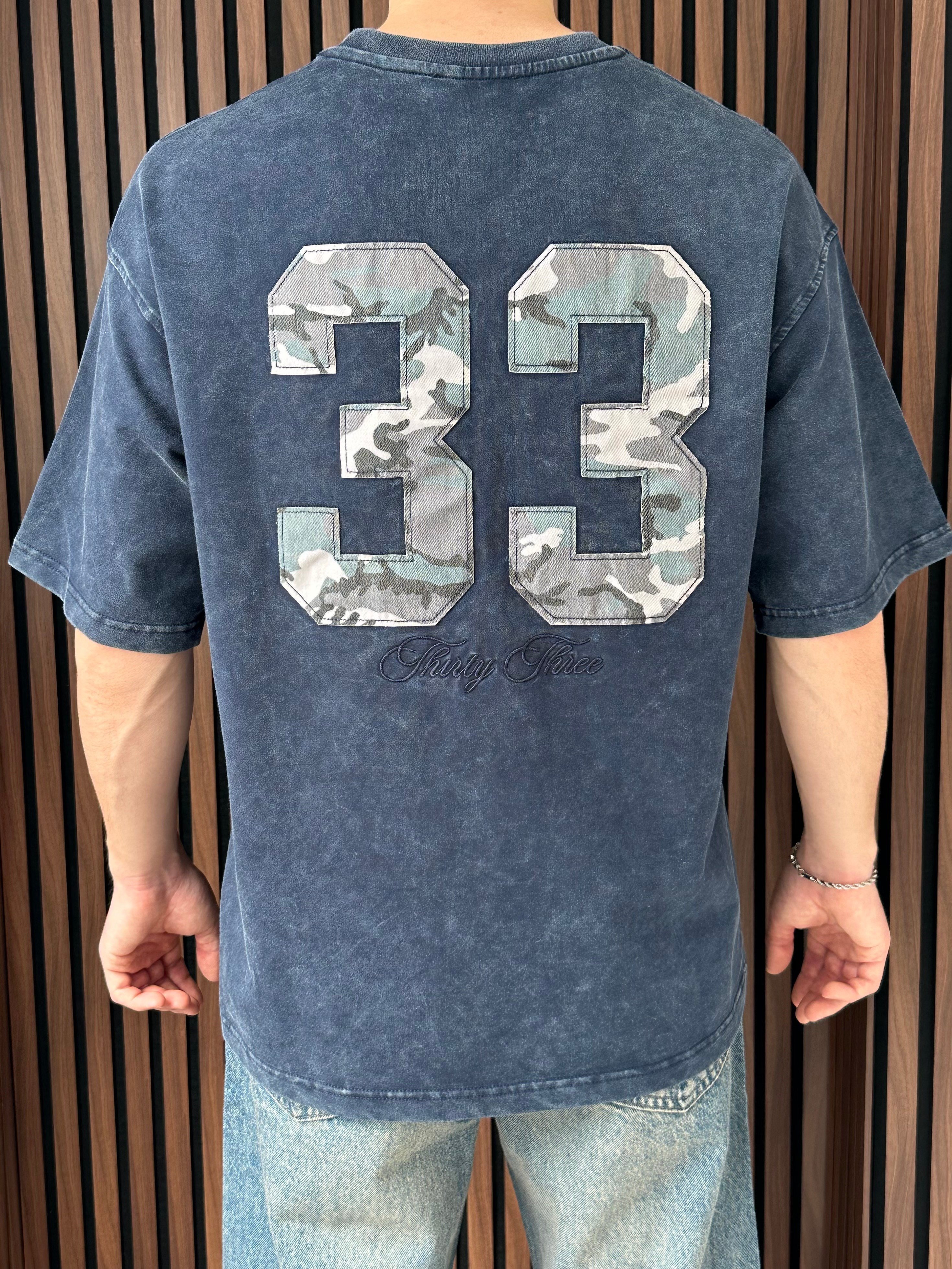 Nakışlı Yıkamalı Oversize Tshirt Lacivert