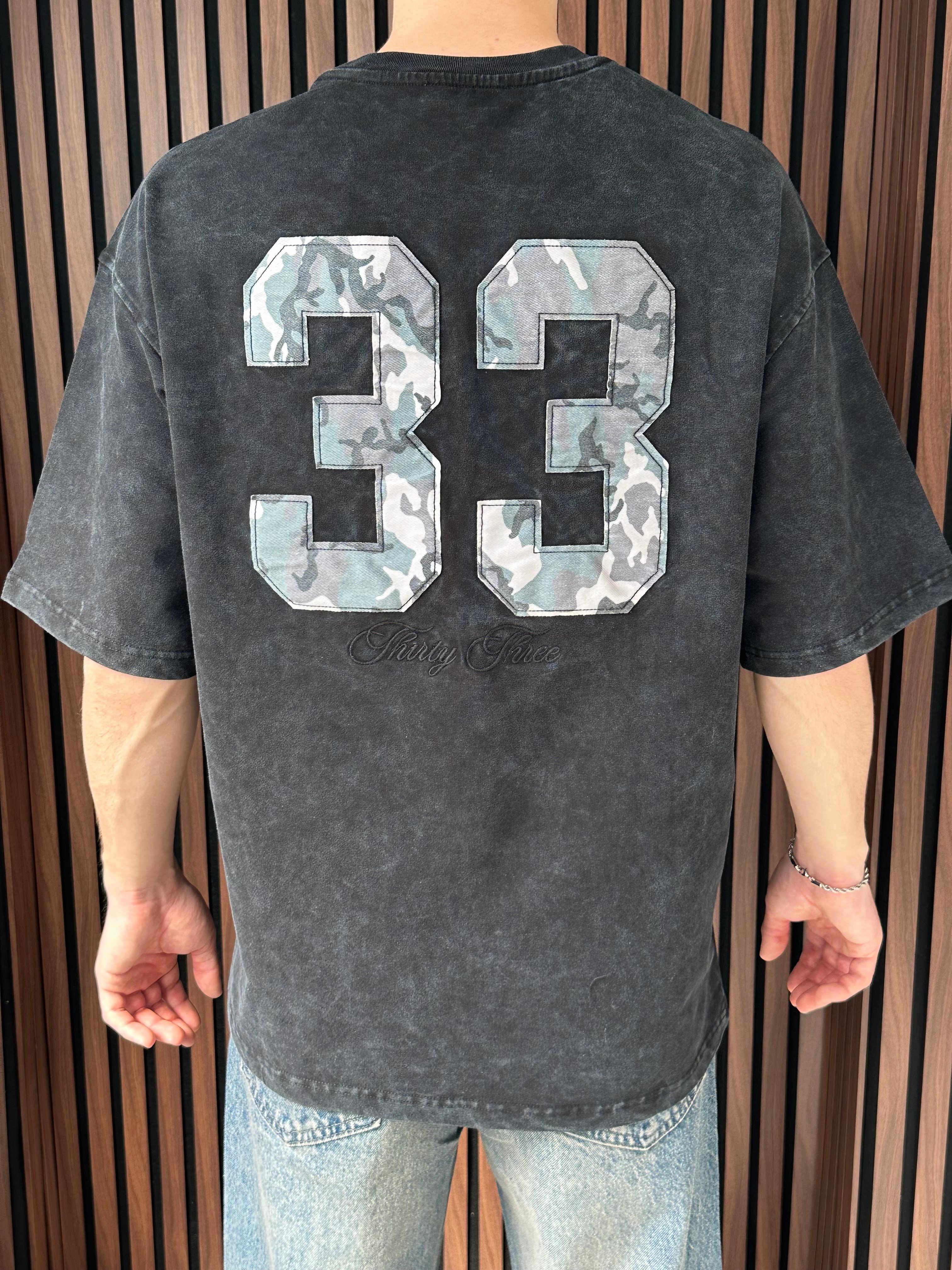 Nakışlı Yıkamalı Oversize Tshirt Siyah