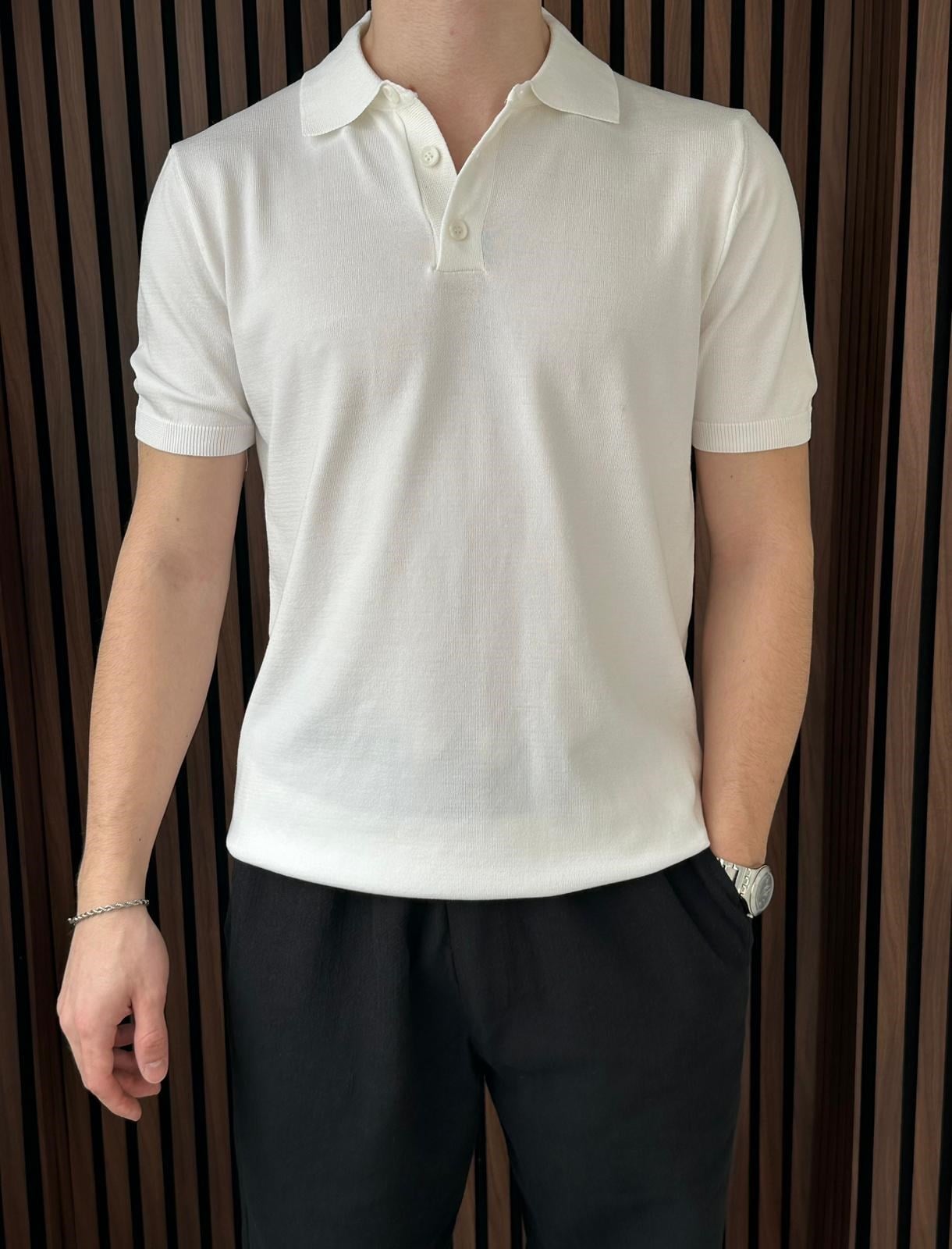 Polo Yaka Yaka Triko Tshirt Beyaz