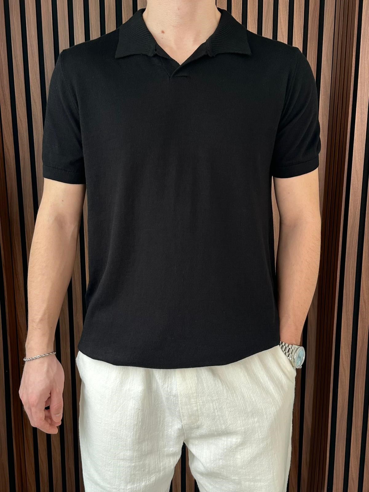 V Yaka Triko Tshirt Siyah