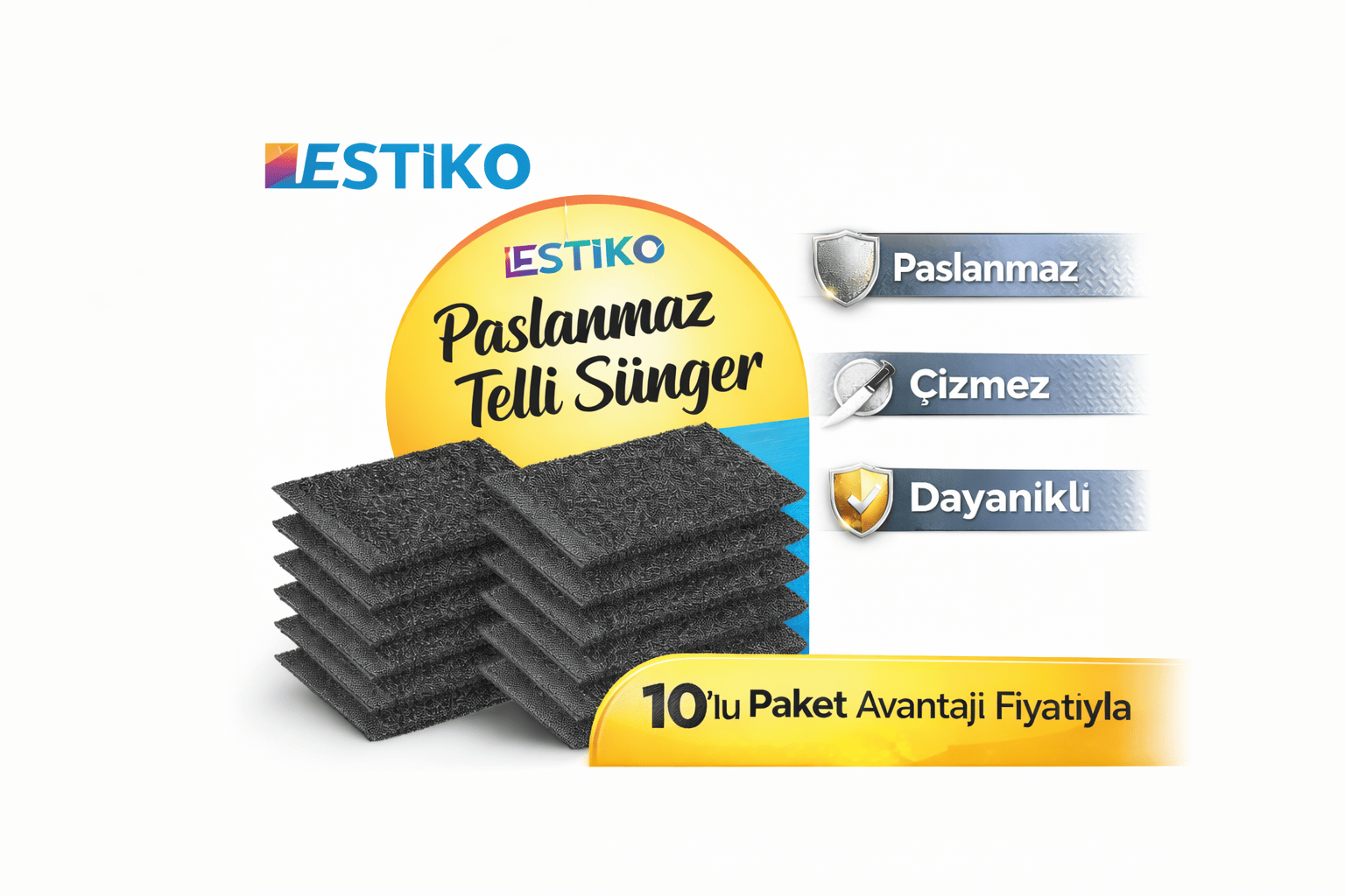 ESTİKO TELLİ PASLANMAZ İNOX SÜNGER 10 LU