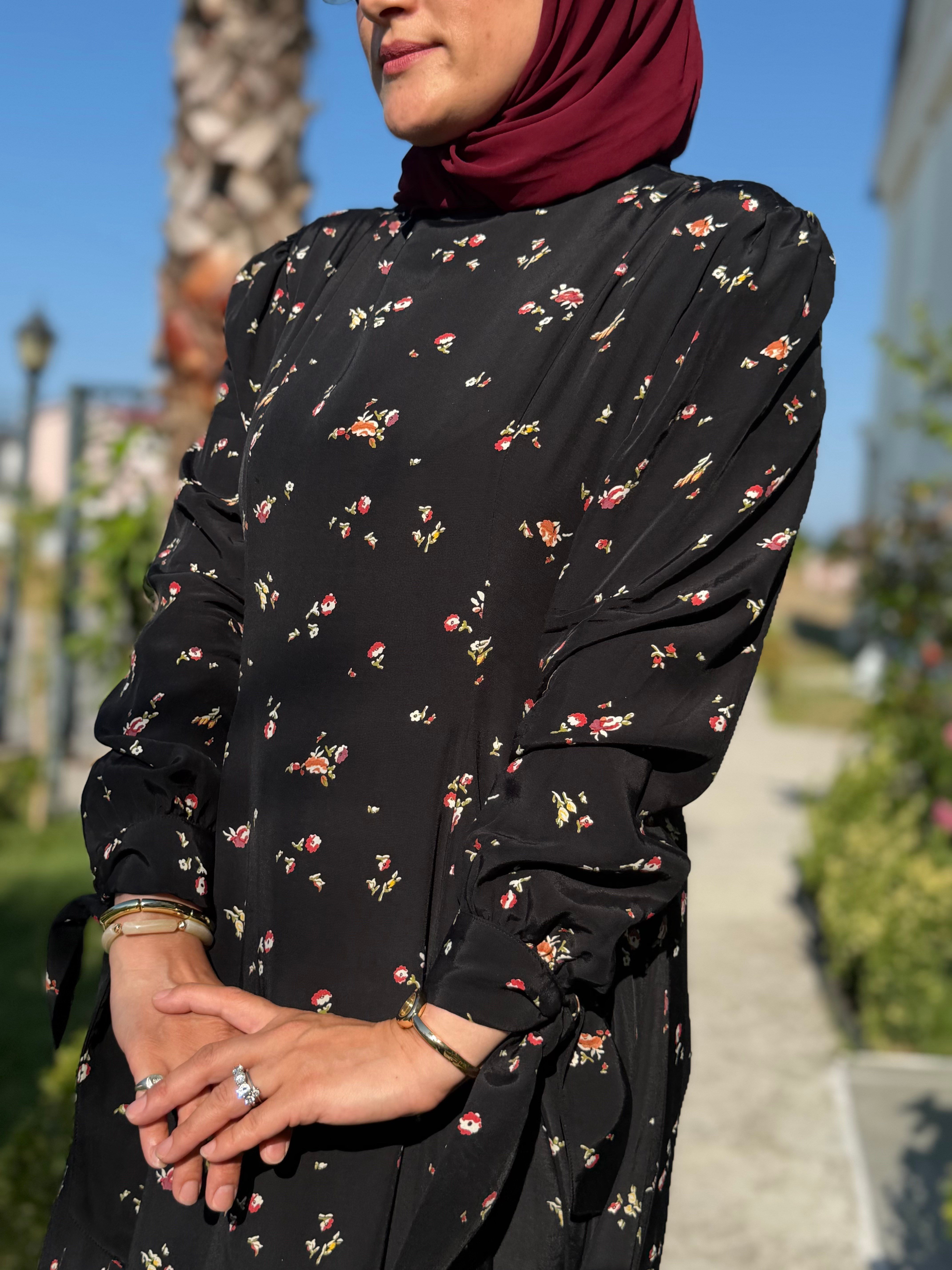 Ola Çiçekli Elbise /siyah