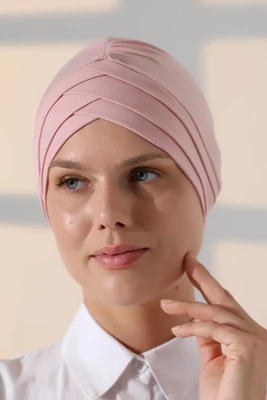 Çapraz 3 Bantlı Çift Taraflı Tesettür Bone Pembe