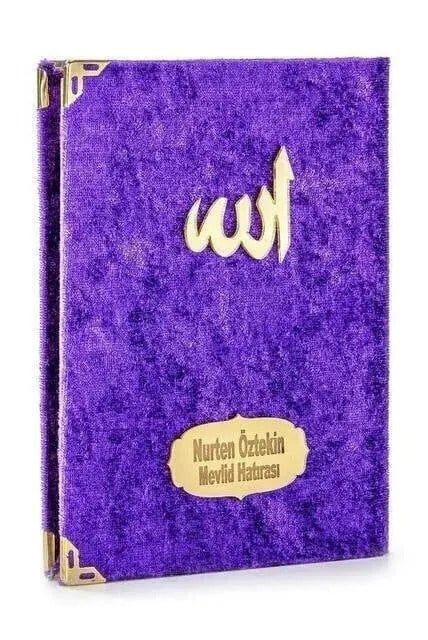 Ekonomik Kadife Kaplı Yasin Kitabı - Çanta Boy - İsim Baskılı Plaka - Mor - Mevlid Hediyeliği