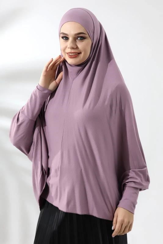Gül Kurusu Hazır Pratik Sultanbaş Tesettür Kollu Penye Sufle Eşarp Hijab